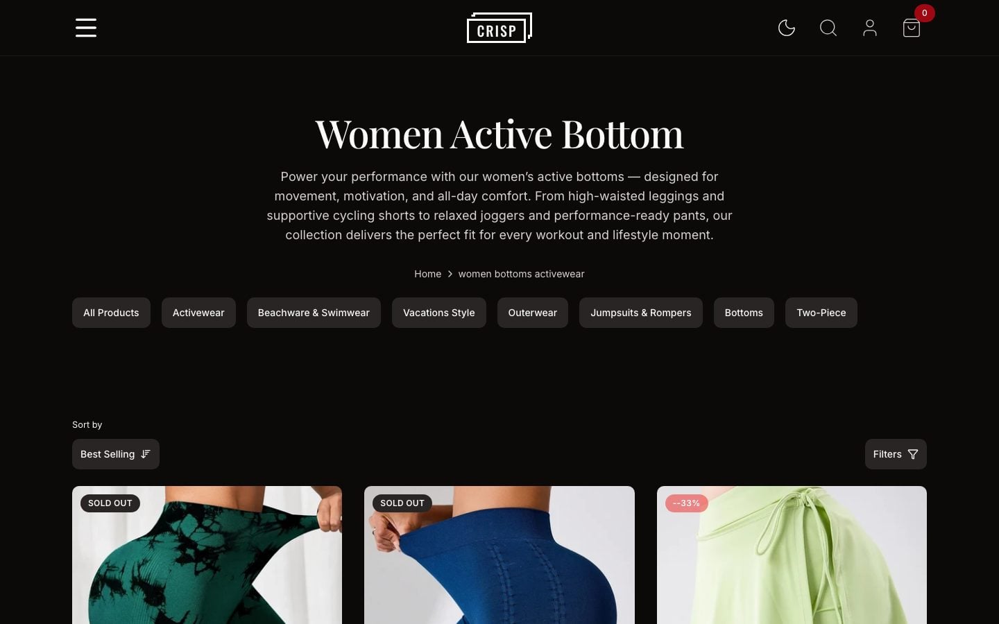A single collection page with filterable products