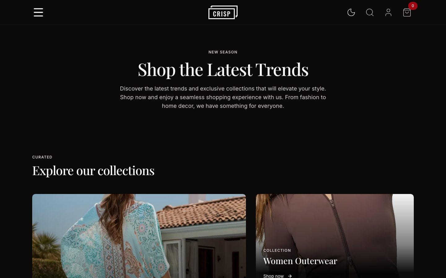 Screenshot of the Shopify storefront homepage